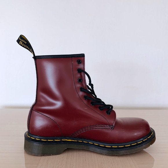 DR MARTENS BOOTS - 1460 WOMEN'S SMOOTH LEATHER - CHERRY - SIZE 9 - Picture 8 of 12